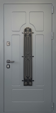 Уличная входная термодверь с узким стеклом, ковкой и рисунком на металле (порошковое окрашивание цвета графит) Уличная входная термодверь с узким стеклом, ковкой и рисунком на металле (порошковое окрашивание цвета графит)